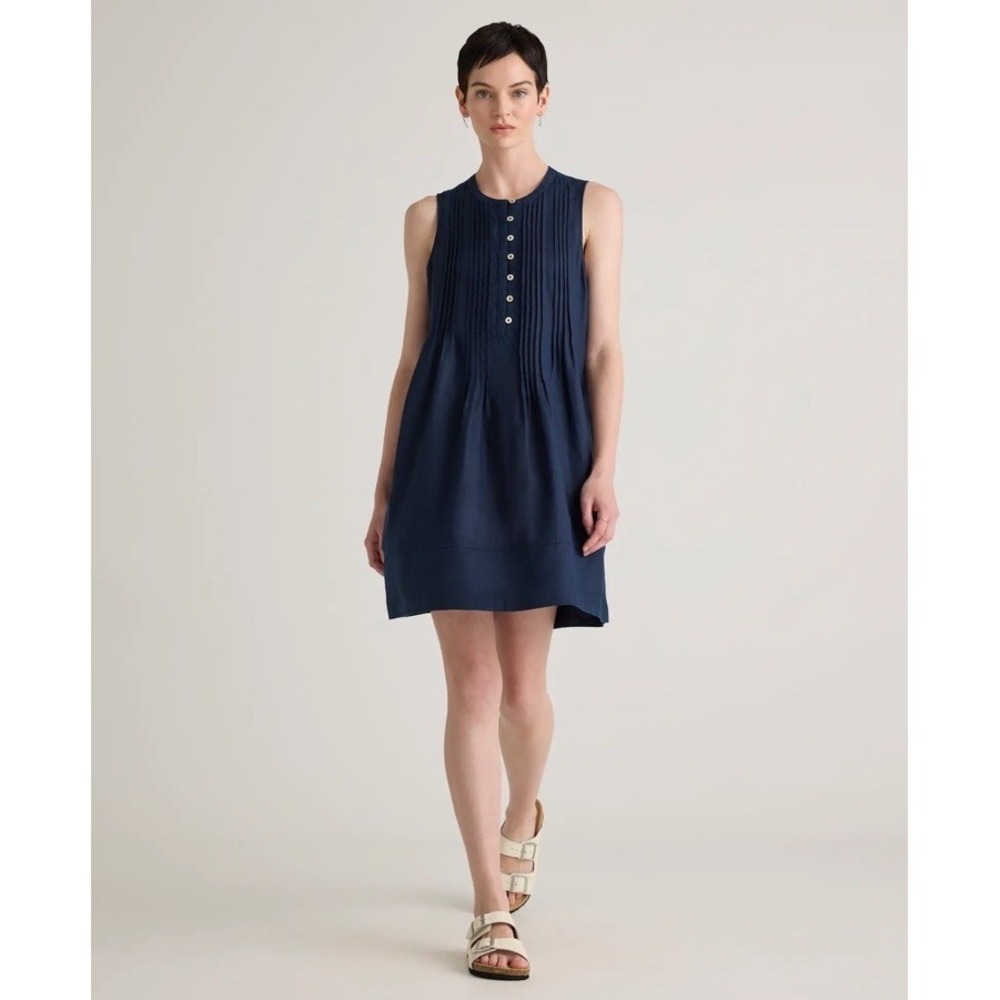 Quince 100% European Linen Sleeveless Dress Womens Size Small Pleated Popover - Picture 2 of 11
